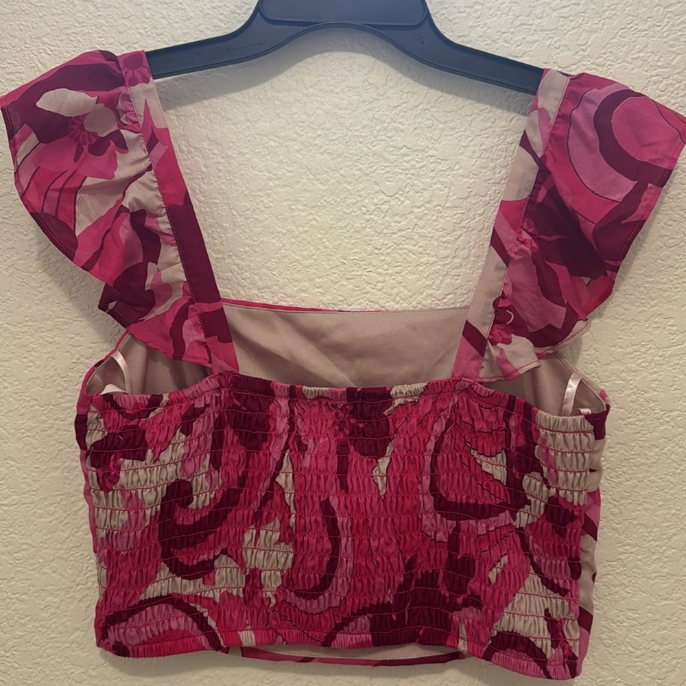 Crystal Sky Floral Puff Sleeve Crop Top - Size L - New Without Tags - Picture 6 of 7